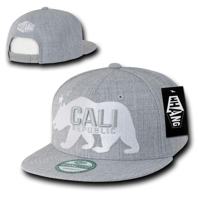 Whang California Republic Bear Gomdori Flat Bill Snapback Hats Caps-Black-