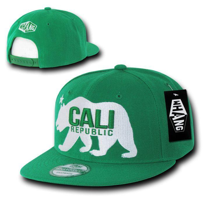 Whang California Republic Bear Gomdori Flat Bill Snapback Hats Caps-Black-