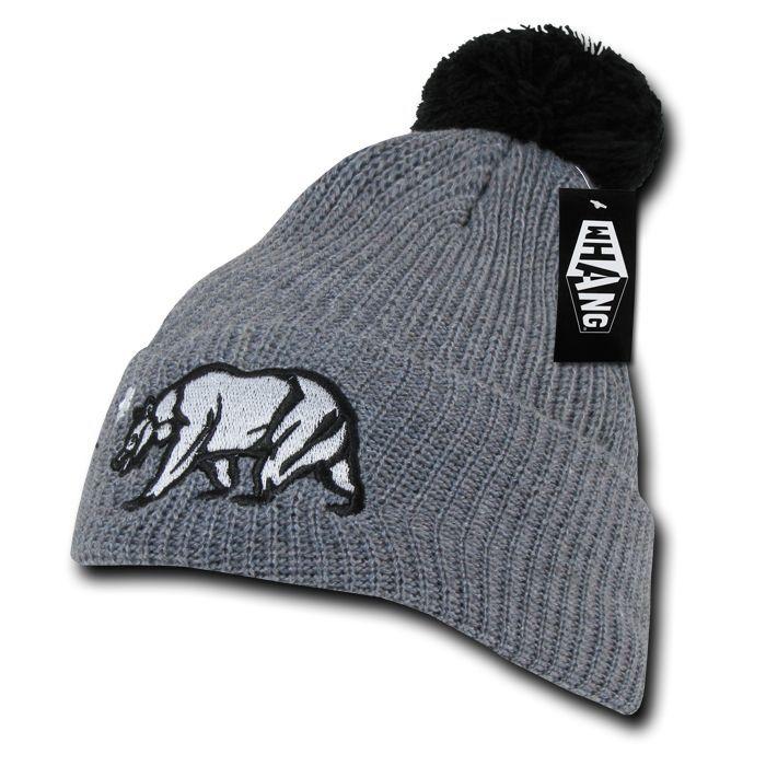 Whang California Republic Cali Bear Cuff Pom Rasta Warm Winter Beanies Hats Caps-Black-
