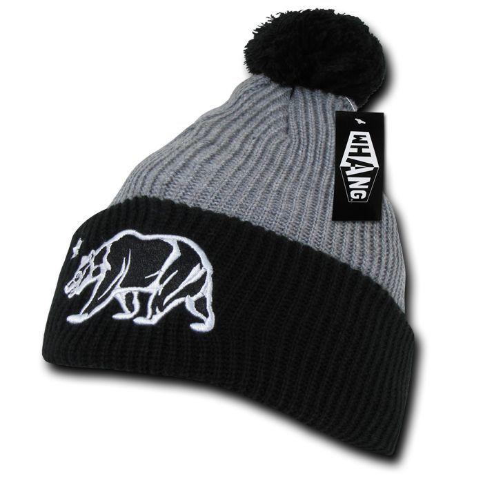 Whang California Republic Cali Bear Cuff Pom Rasta Warm Winter Beanies Hats Caps-Black-