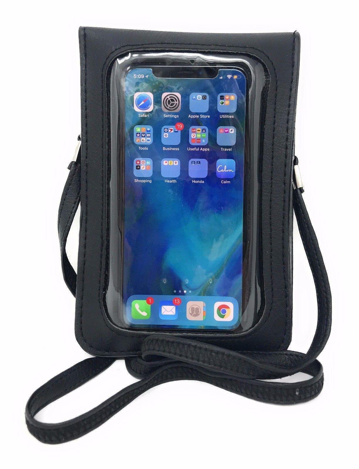Women'S Crossbody Phone Purse Clear Touchscreen Window Wallet Pouch Case Strap-Black-