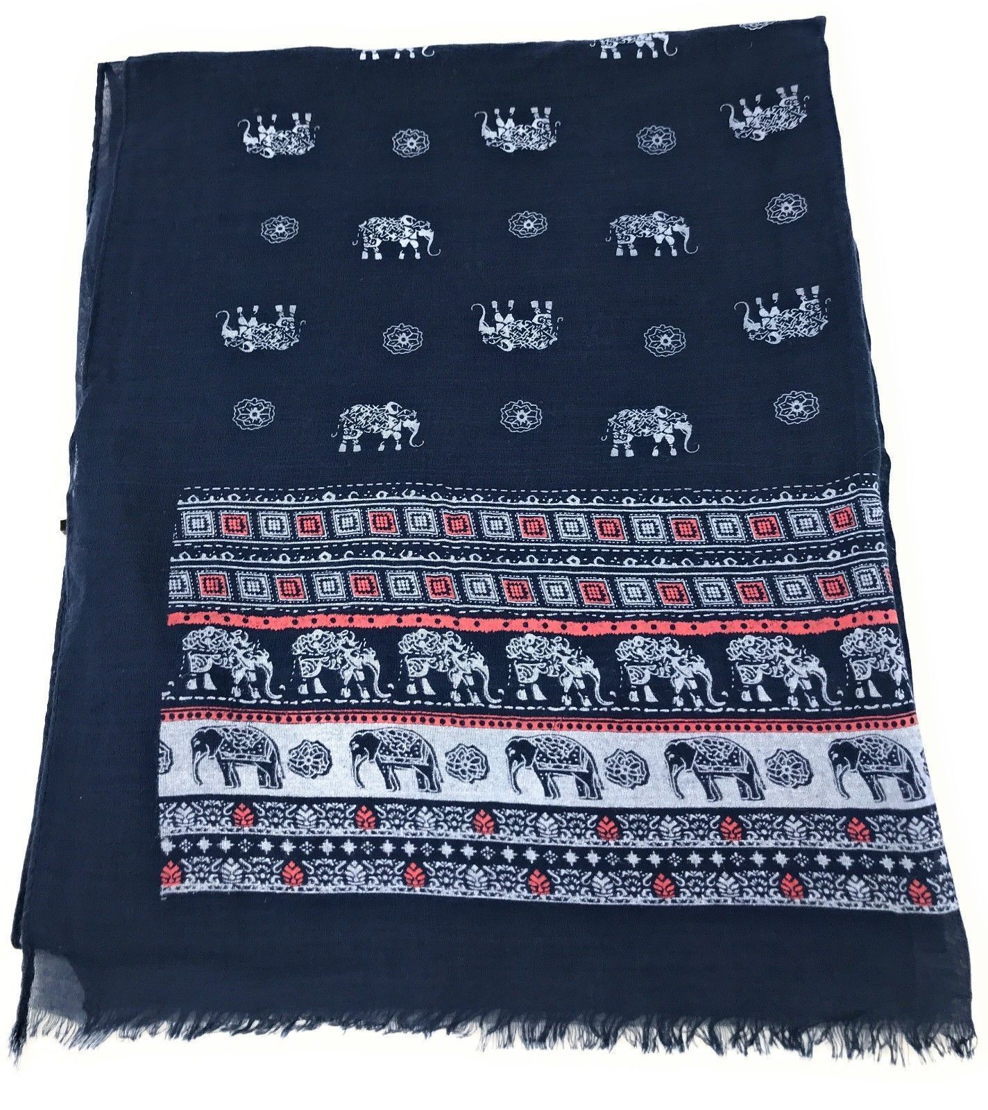 Casaba Women's Scarf Scarves Elephant Designs Indian Style-White-