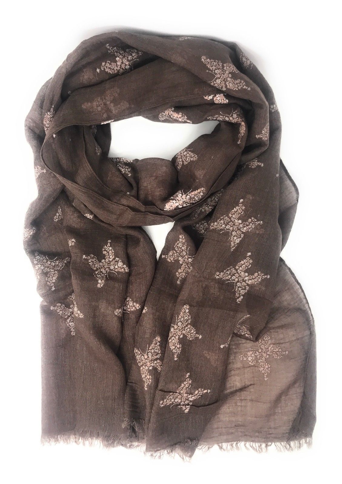 Casaba Women's Scarf Scarves Floral Soft Light Sheer-Brown-