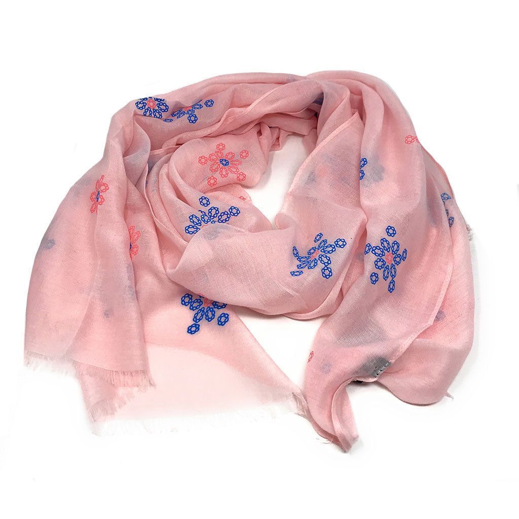 Casaba Women's Scarf Scarves Floral Soft Light Sheer-Pink-