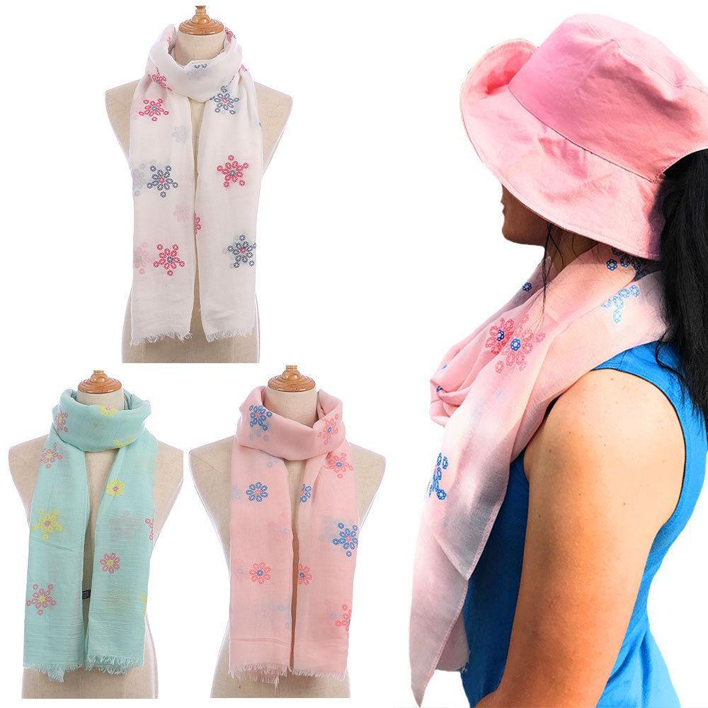 Casaba Women's Scarf Scarves Floral Soft Light Sheer-Pink-