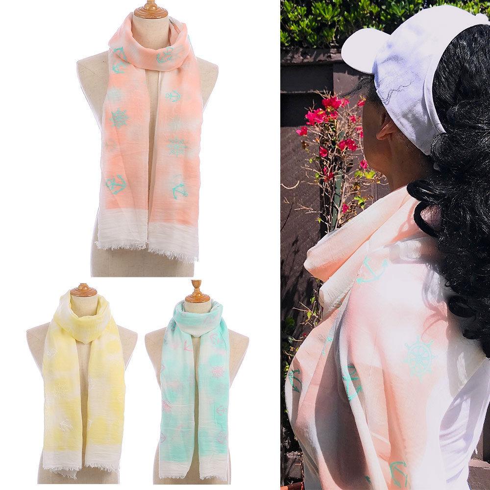 Casaba Women's Scarf Scarves Sailing Anchor Sea Nautical Wheel Soft Sheer-Pink-