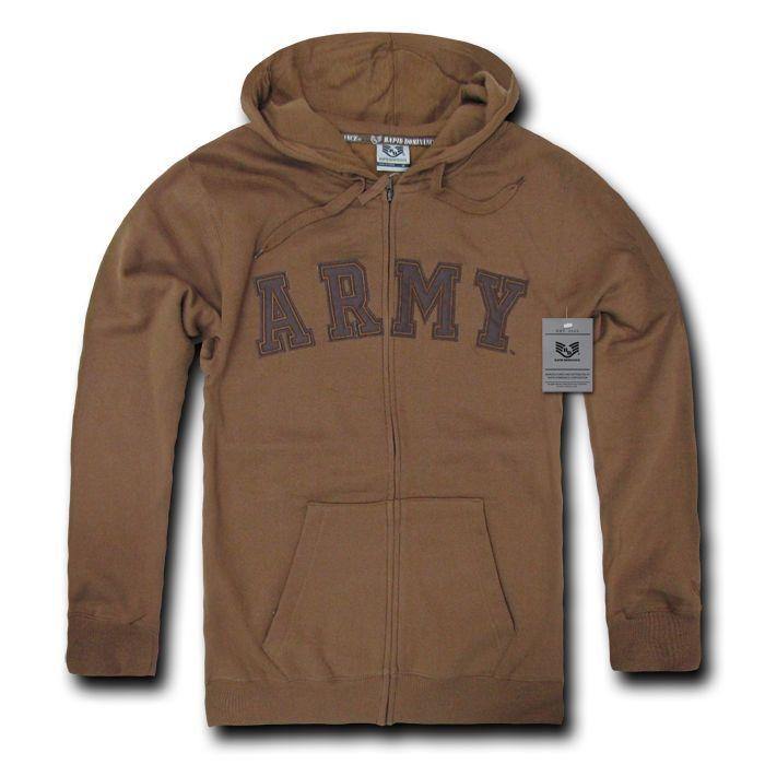 Zip Fleece Hoodie Sweatshirt Military Navy Air Force Army Coast Guard Marines-Army - Coyote-Regular-Small