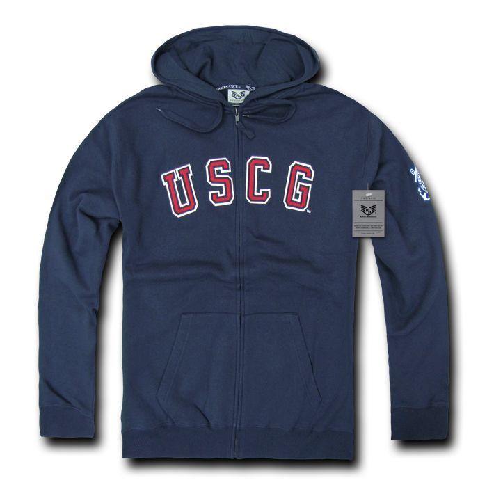 Zip Fleece Hoodie Sweatshirt Military Navy Air Force Army Coast Guard Marines-Coast Guard - Navy-Regular-Small