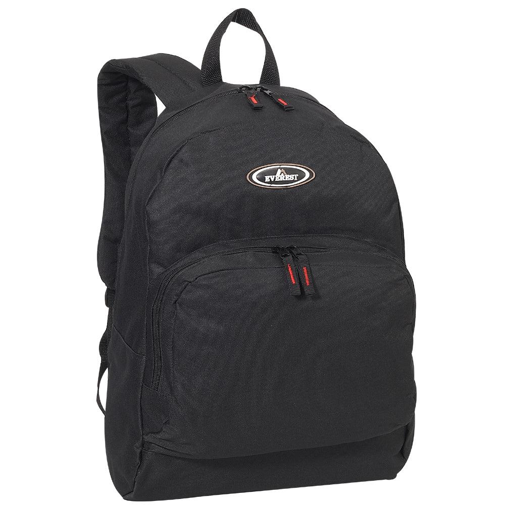 Everest Backpack Book Bag - Back to School Classic Two-Tone with Front Organizer-Black-