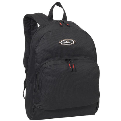 Everest Backpack Book Bag - Back to School Classic Two-Tone with Front Organizer-Black-
