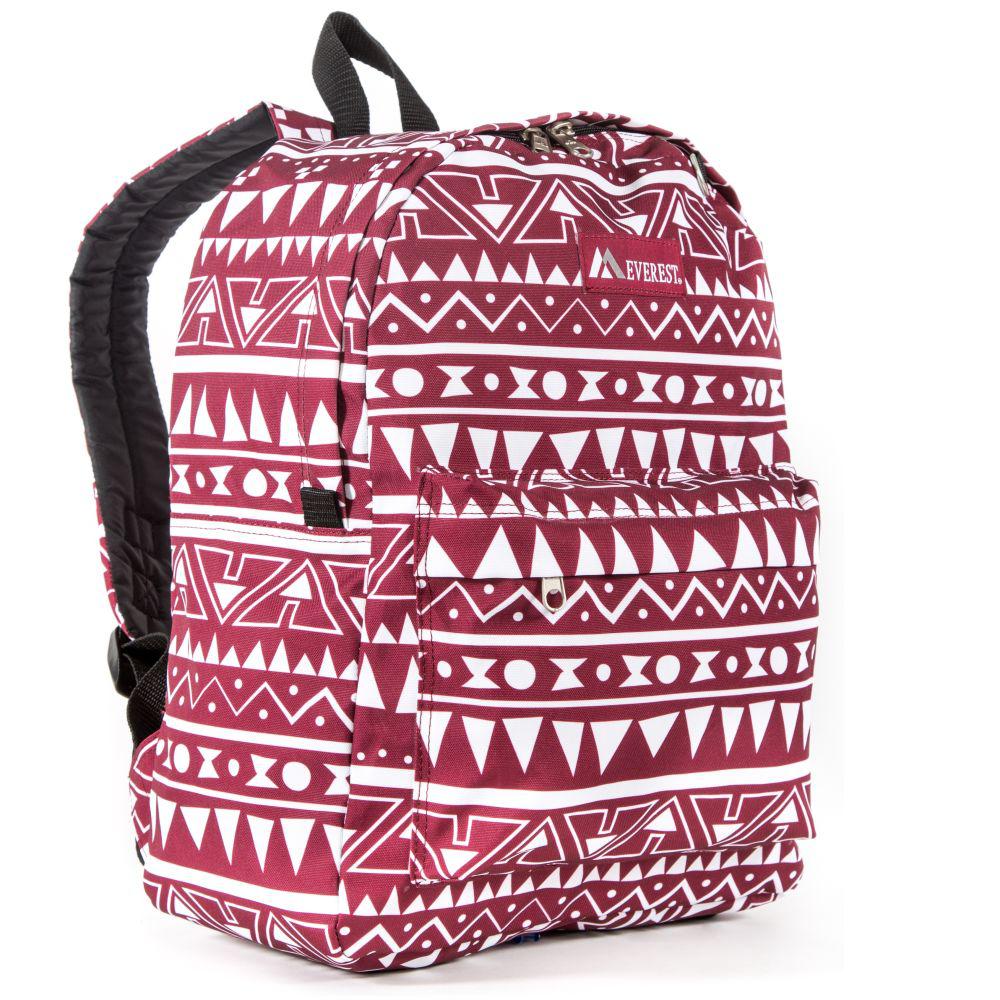 Everest Backpack Book Bag - Back to School Classic in Fun Prints & Patterns-Burgundy/White Ethnic-