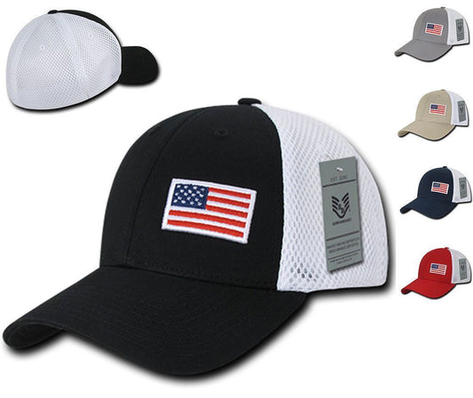 1 Dozen Aero Foam Flex USA Flag Military Mesh Baseball Cotton Caps Wholesale Lots-