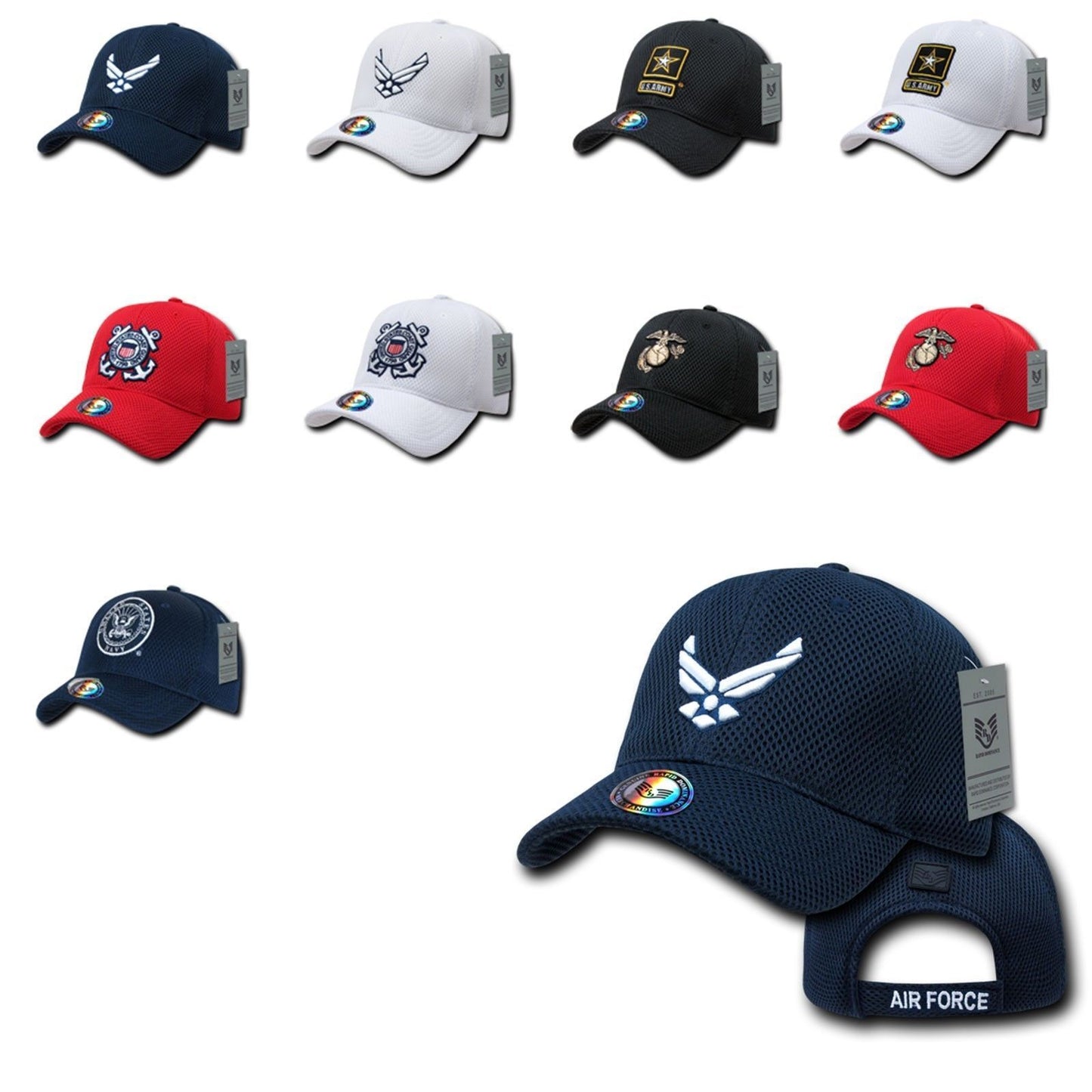 1 Dozen Army Air Force Navy Marines Coastguard Mesh Baseball Hats Caps Wholesale Lots-
