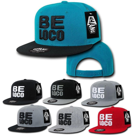 1 Dozen Be Loco 6 Panel Retro Flat Bill Constructed Snapback Hats Caps Wholesale Lots-