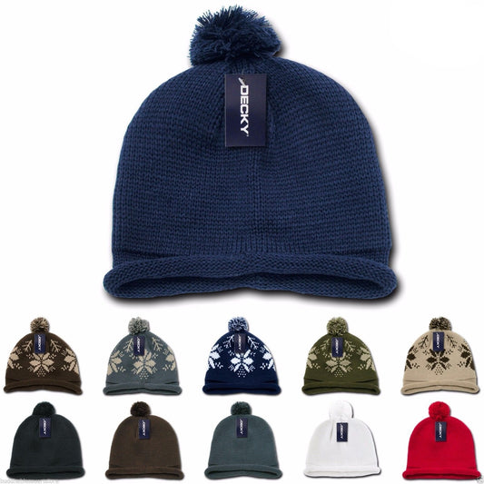 1 Dozen Beanies Snowflake Solid Roll Up Warm Knitted Ski Poms Wholesale Bulk-