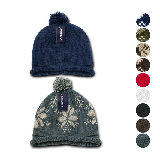 1 Dozen Beanies Snowflake Solid Roll Up Warm Knitted Ski Poms Wholesale Bulk-