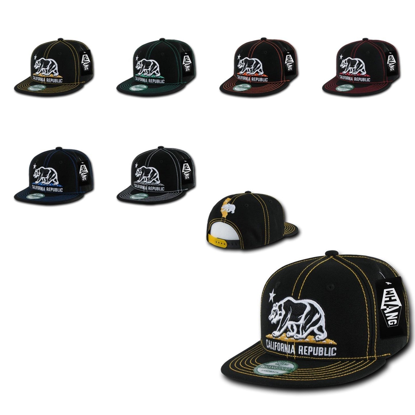 1 Dozen California Republic Bear Contra Stitch Flat Bill Snapback Hat Wholesale Bulk-