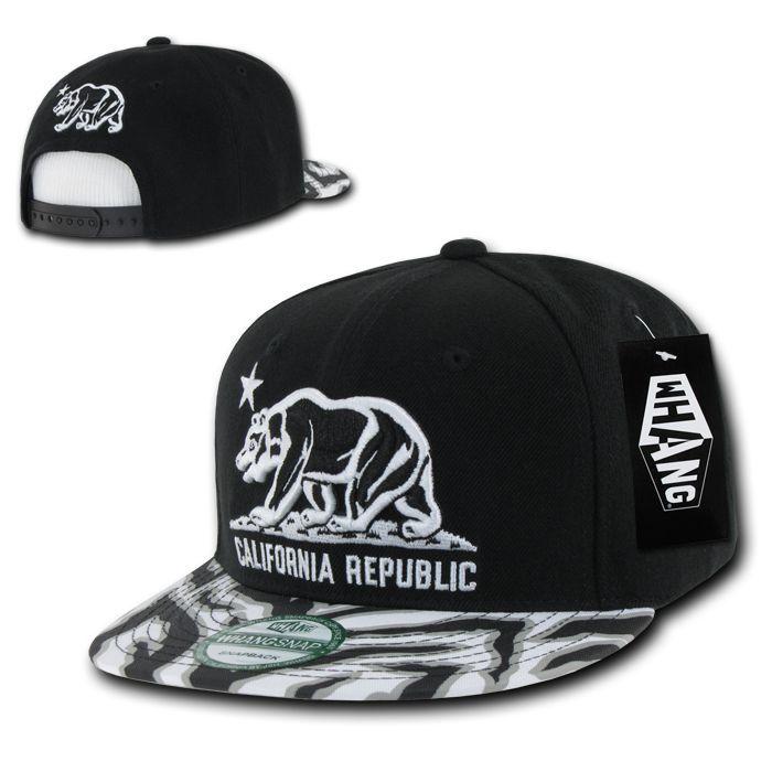 1 Dozen California Republic Bear Zebra Print Flat Bill Snapback Hats Wholesale Bulk-