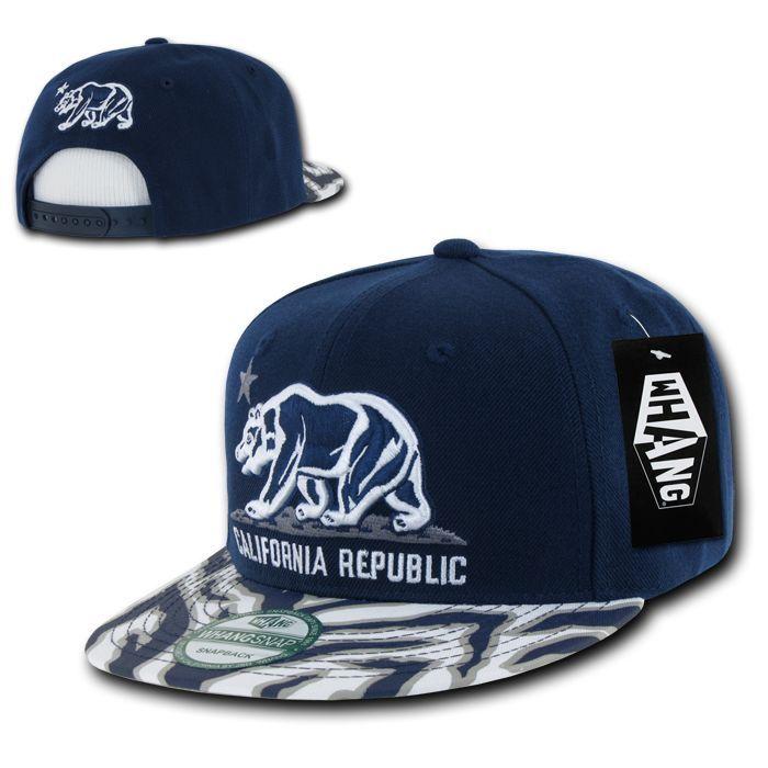 1 Dozen California Republic Bear Zebra Print Flat Bill Snapback Hats Wholesale Bulk-