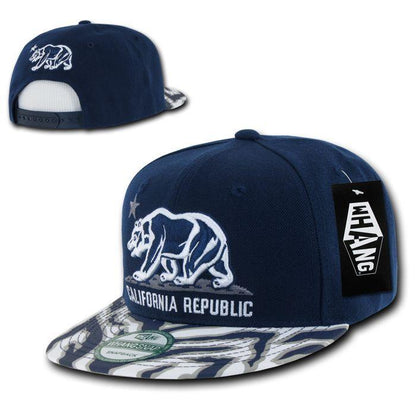 1 Dozen California Republic Bear Zebra Print Flat Bill Snapback Hats Wholesale Bulk-
