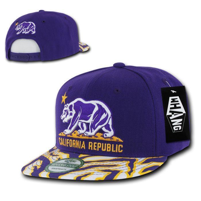 1 Dozen California Republic Bear Zebra Print Flat Bill Snapback Hats Wholesale Bulk-
