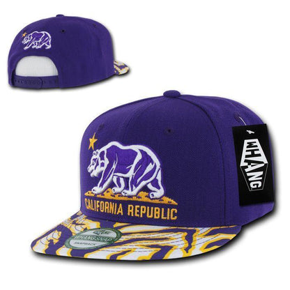 1 Dozen California Republic Bear Zebra Print Flat Bill Snapback Hats Wholesale Bulk-