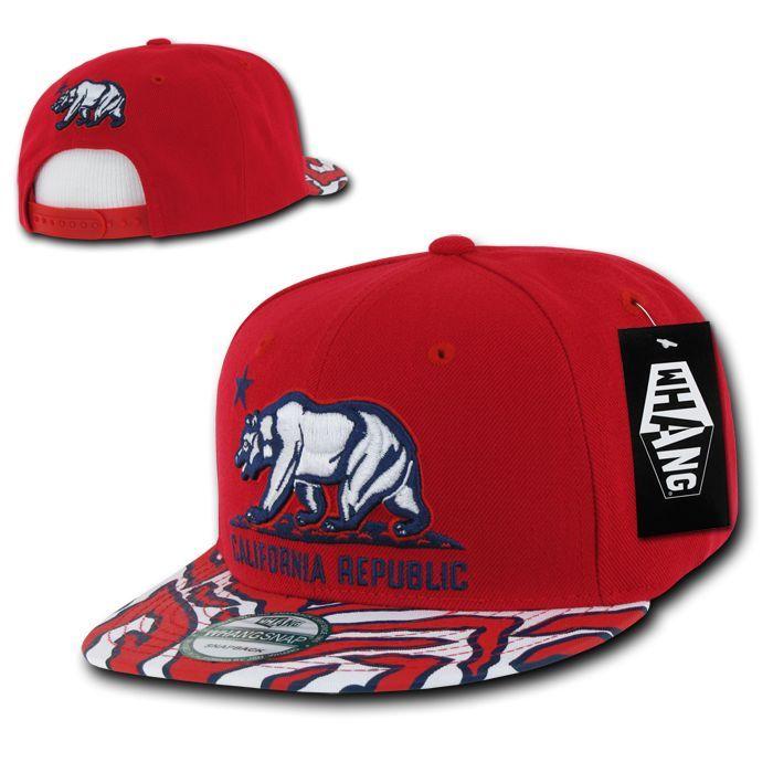 1 Dozen California Republic Bear Zebra Print Flat Bill Snapback Hats Wholesale Bulk-