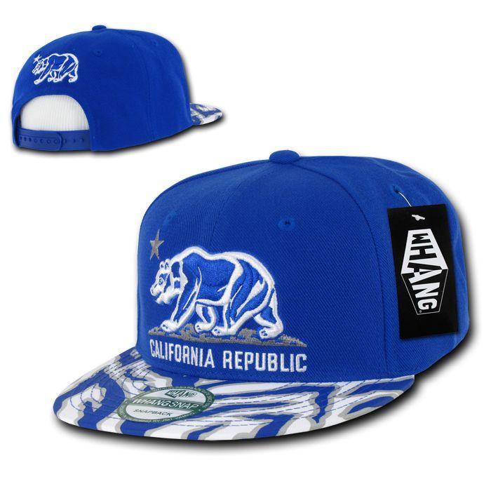 1 Dozen California Republic Bear Zebra Print Flat Bill Snapback Hats Wholesale Bulk-