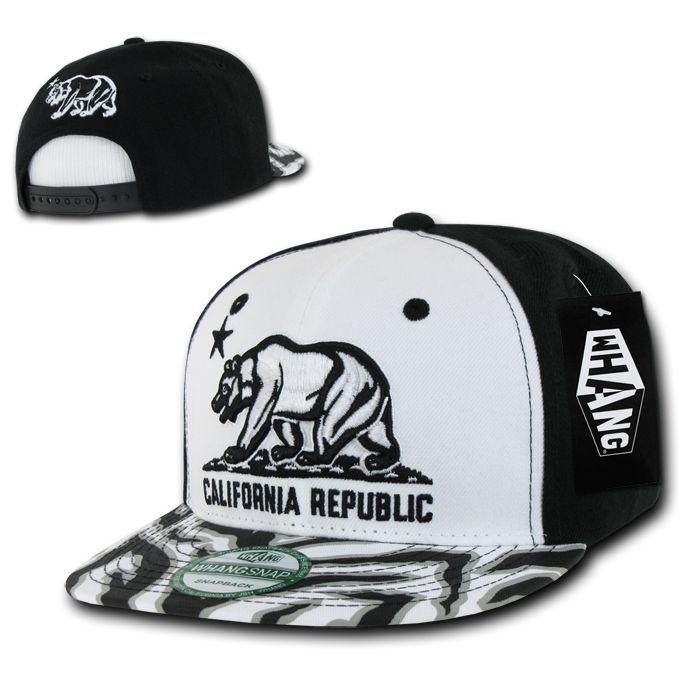 1 Dozen California Republic Bear Zebra Print Flat Bill Snapback Hats Wholesale Bulk-