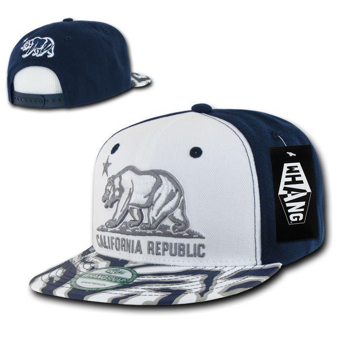 1 Dozen California Republic Bear Zebra Print Flat Bill Snapback Hats Wholesale Bulk-