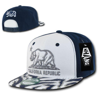 1 Dozen California Republic Bear Zebra Print Flat Bill Snapback Hats Wholesale Bulk-