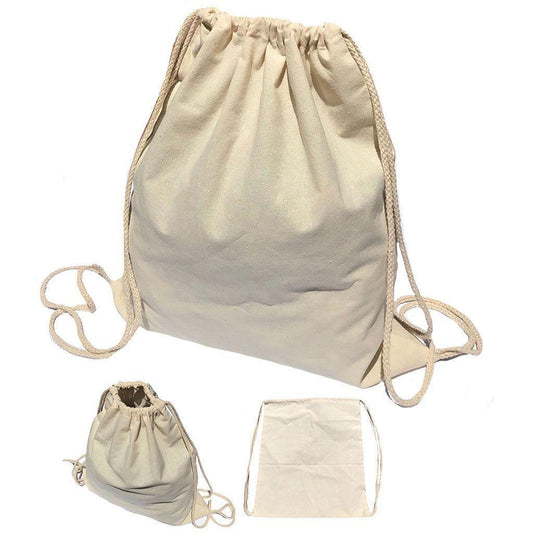 1 Dozen Cotton Natural Drawstring Sack Backpack Bag Tote Sports Wholesale Bulk-