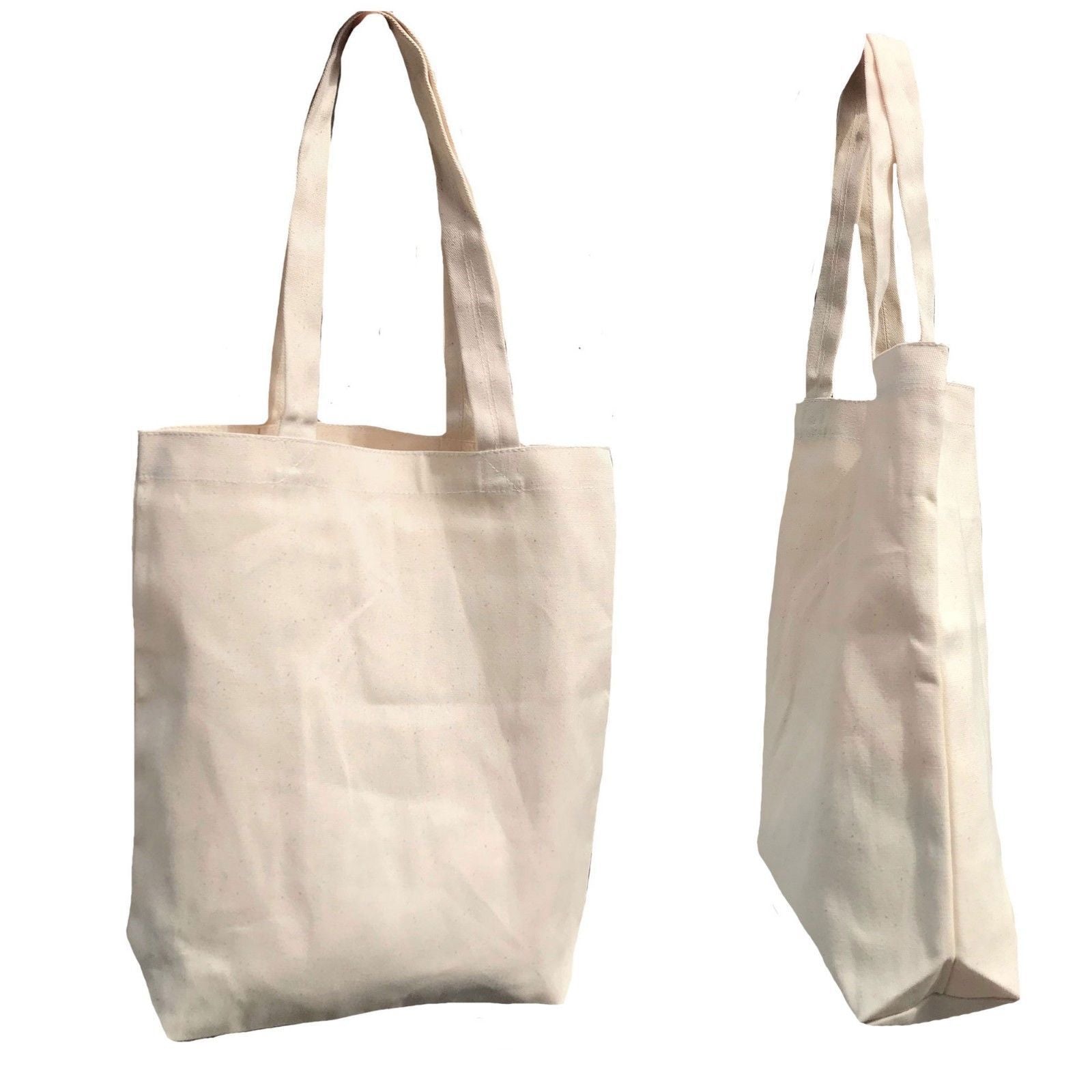 1 Dozen Cotton Reusable Grocery Shopping Tote Bags Gusset Natural Wholesale Bulk-