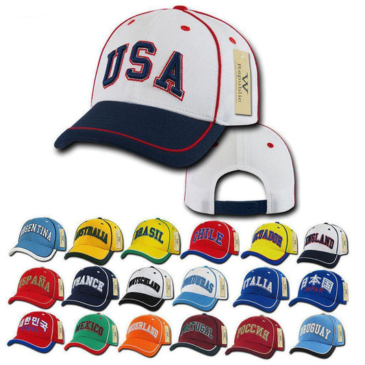 1 Dozen Country Logo Jersey Mesh 6 Panel Constructed Baseball Caps Hat Wholesale Bulk-