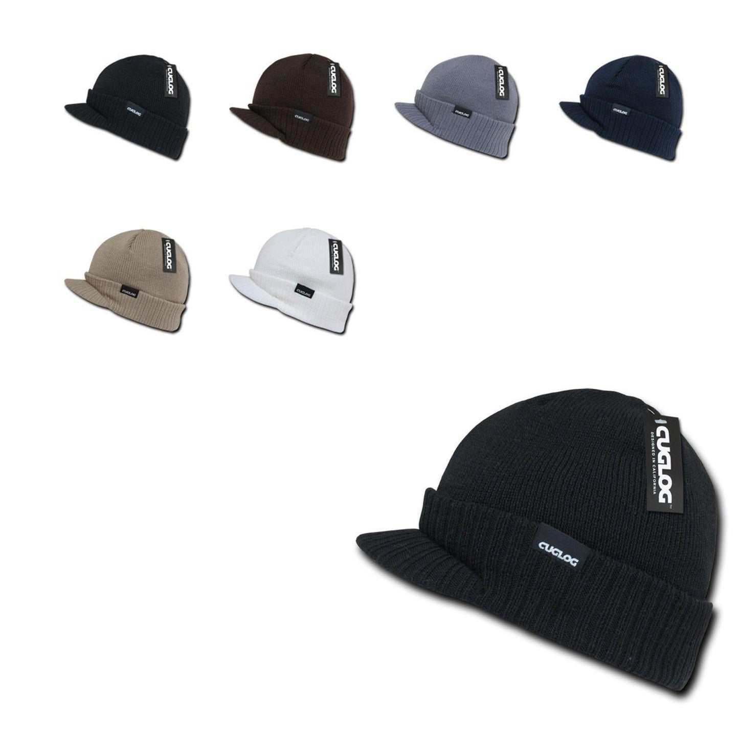 1 Dozen Cuglog Beanies Ribbed Knit Cuffed Lined Army Gi Visor Wholesale Bulk-