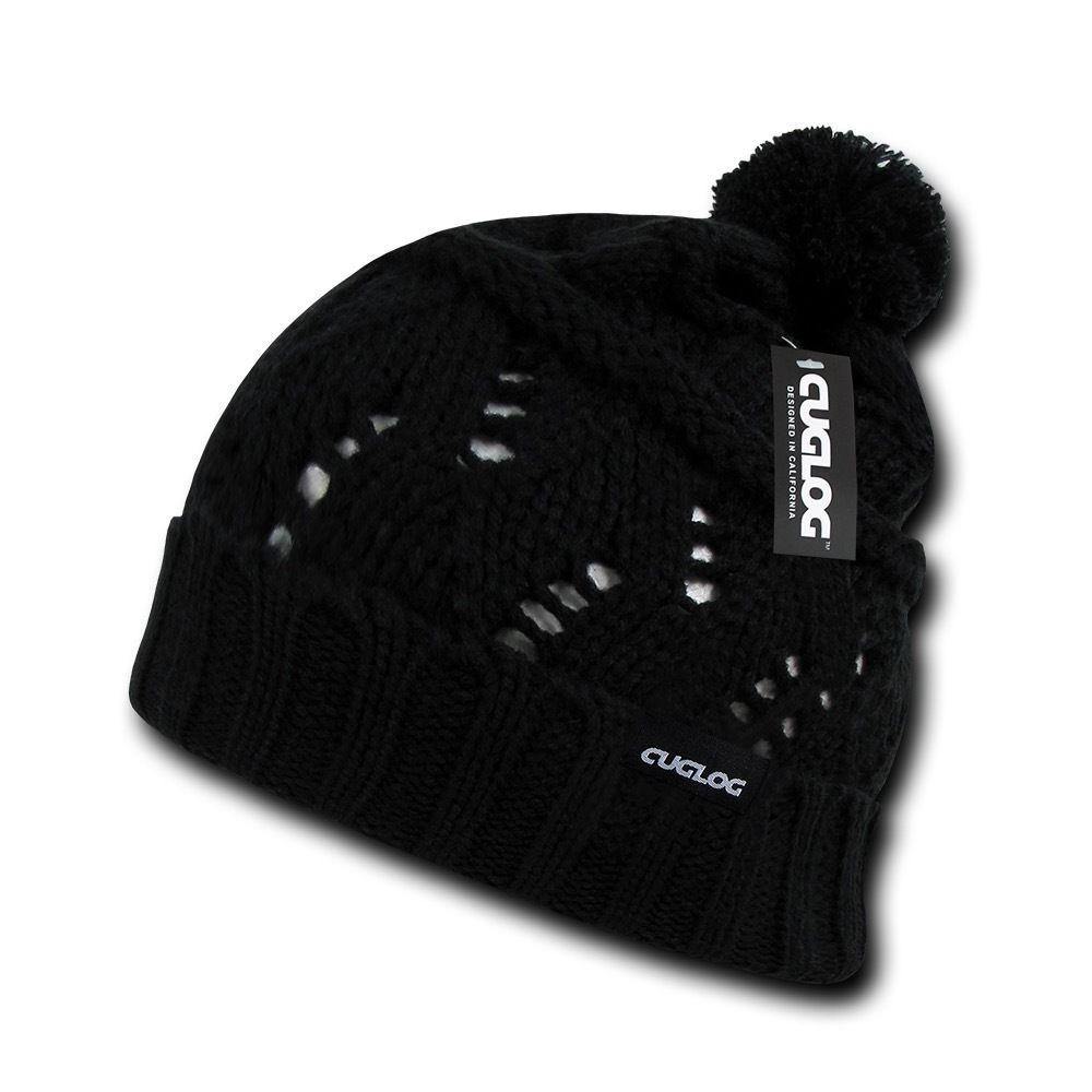 1 Dozen Cuglog Ben Nevis Cuffed Slouchy Beanies Big Fuzzy Ball Wholesale Bulk-BLK-