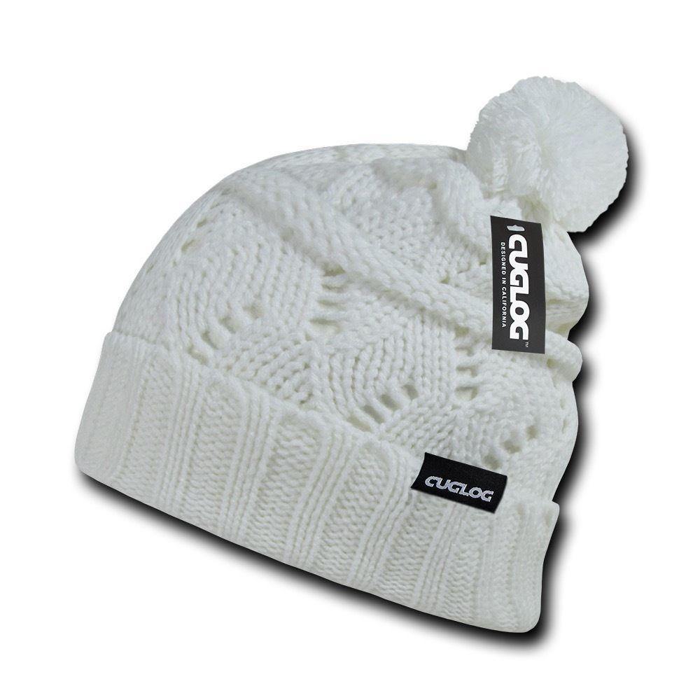 1 Dozen Cuglog Ben Nevis Cuffed Slouchy Beanies Big Fuzzy Ball Wholesale Bulk-WHITE-