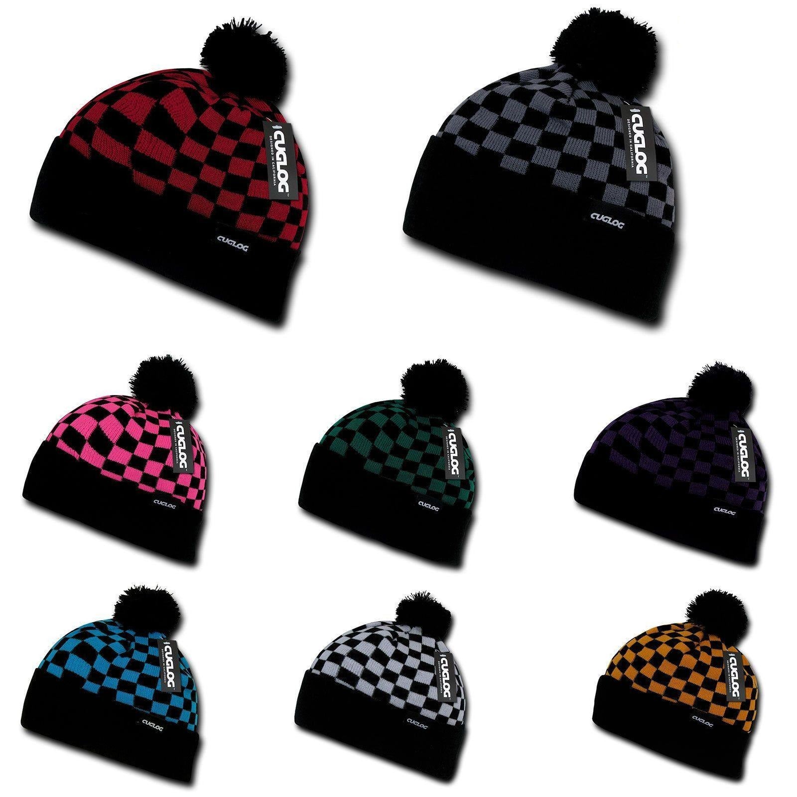 1 Dozen Cuglog Changbai Beanies Checker Flag Style Cuffed Caps Hats Wholesale-CONTACT US TO MIX AND MATCH COLORS-