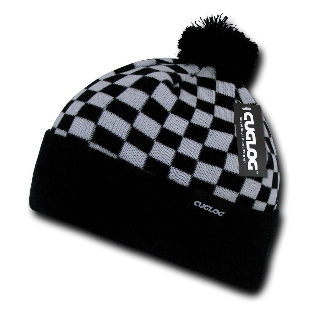 1 Dozen Cuglog Changbai Beanies Checker Flag Style Cuffed Caps Hats Wholesale-WHITE/BLACK-
