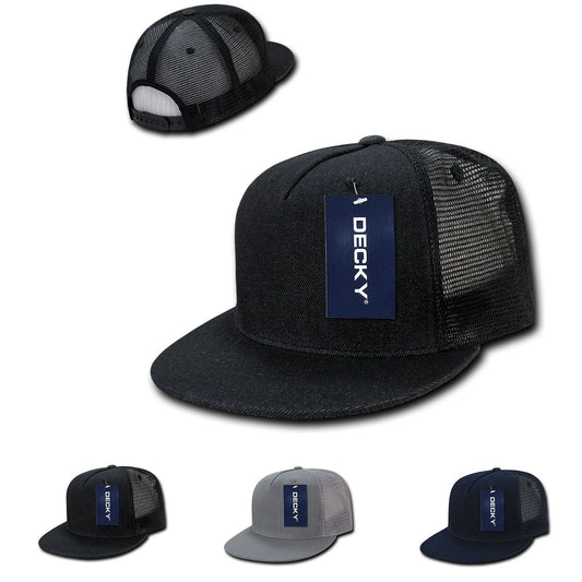 1 Dozen Decky 5 Panel Flat Bill Denim Trucker Baseball Caps Hats Wholesale Lots-