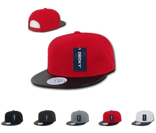 1 Dozen Decky 6 Panel Vinyl Flat Bill Snapback Baseball Cap Hats Wholesale Lots-