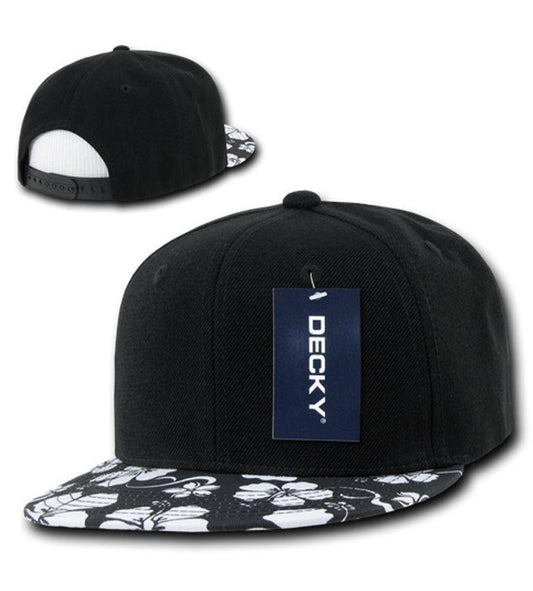 1 Dozen Decky Black Panel Floral Hawaiian Cotton Visor Flat Bill Hats Wholesale Lots-