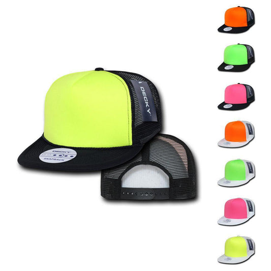 1 Dozen Decky Foam Mesh Flat Bill Neon Trucker Hats Caps Two Tone Wholesale Lots-
