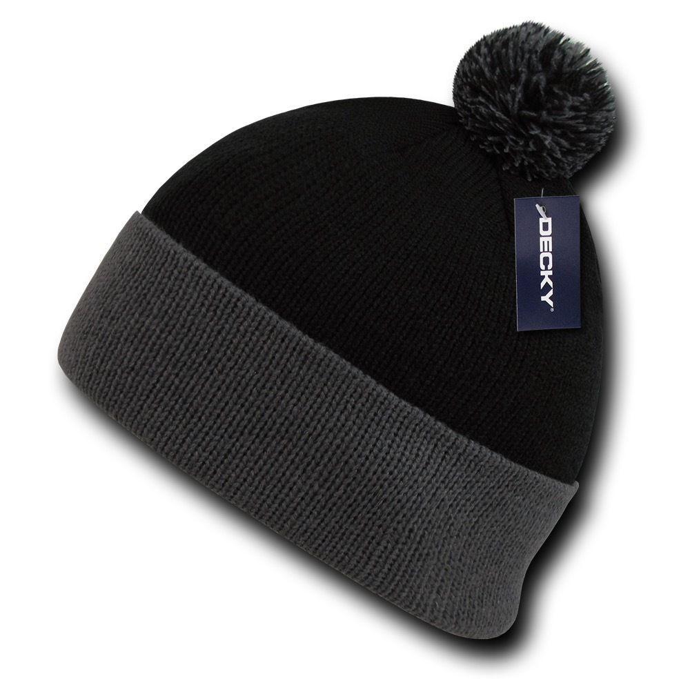 1 Dozen Decky Pom Pom Two Tone Beanies Long Cuffed Knitted Wholesale Lot-