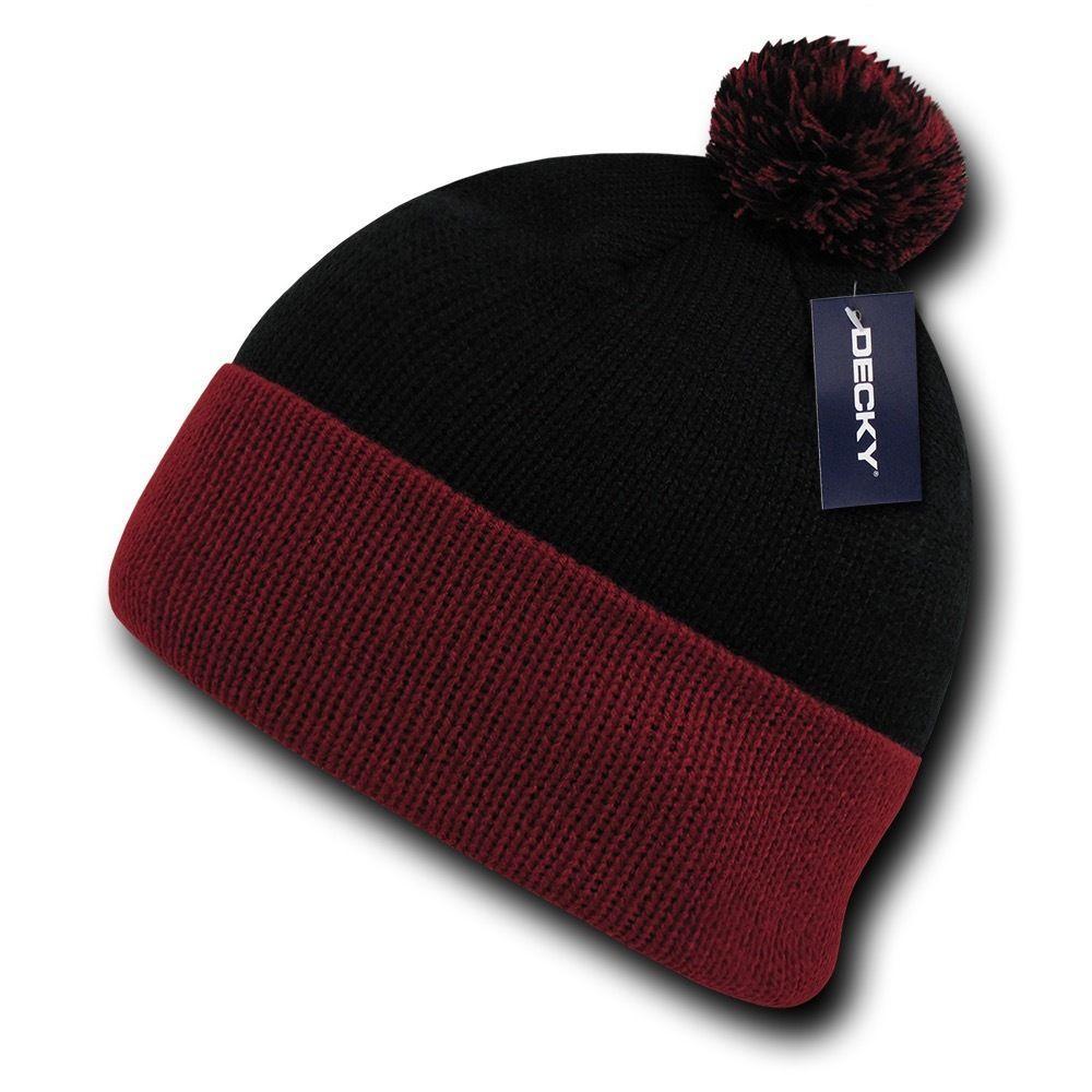 1 Dozen Decky Pom Pom Two Tone Beanies Long Cuffed Knitted Wholesale Lot-