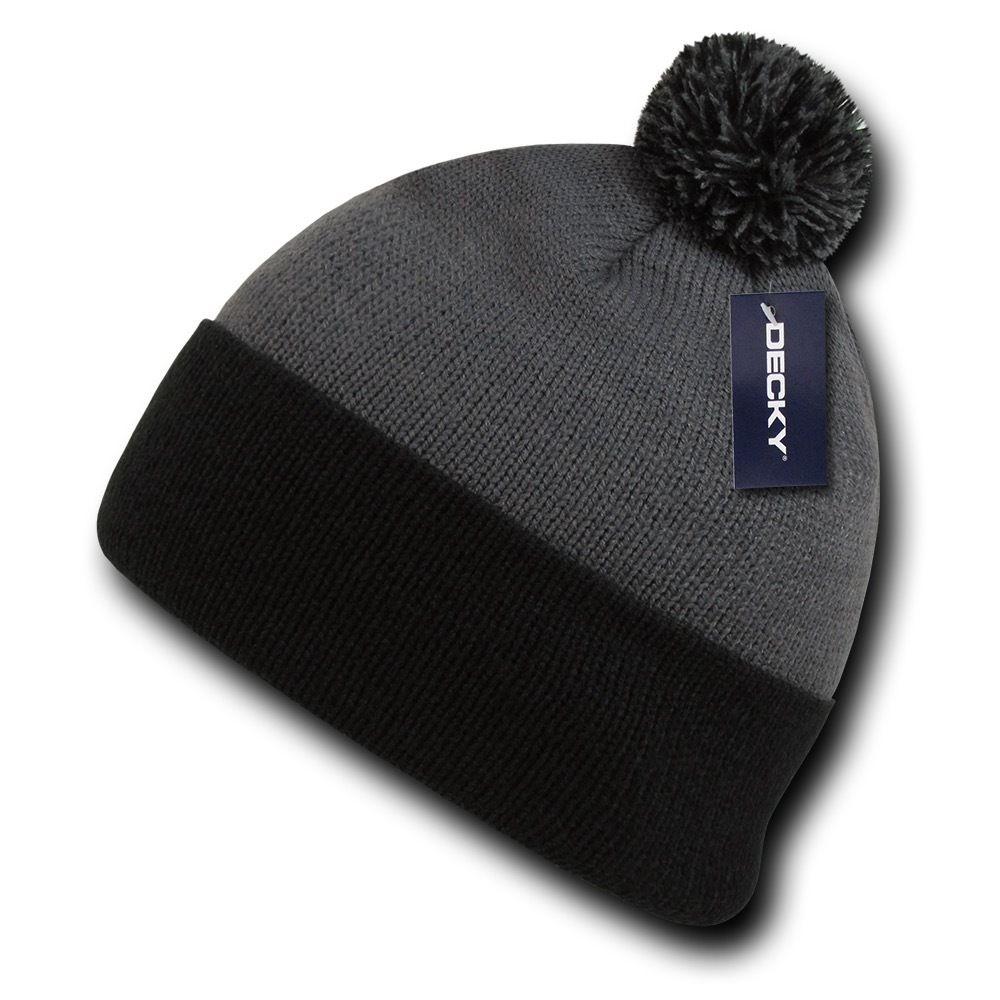 1 Dozen Decky Pom Pom Two Tone Beanies Long Cuffed Knitted Wholesale Lot-