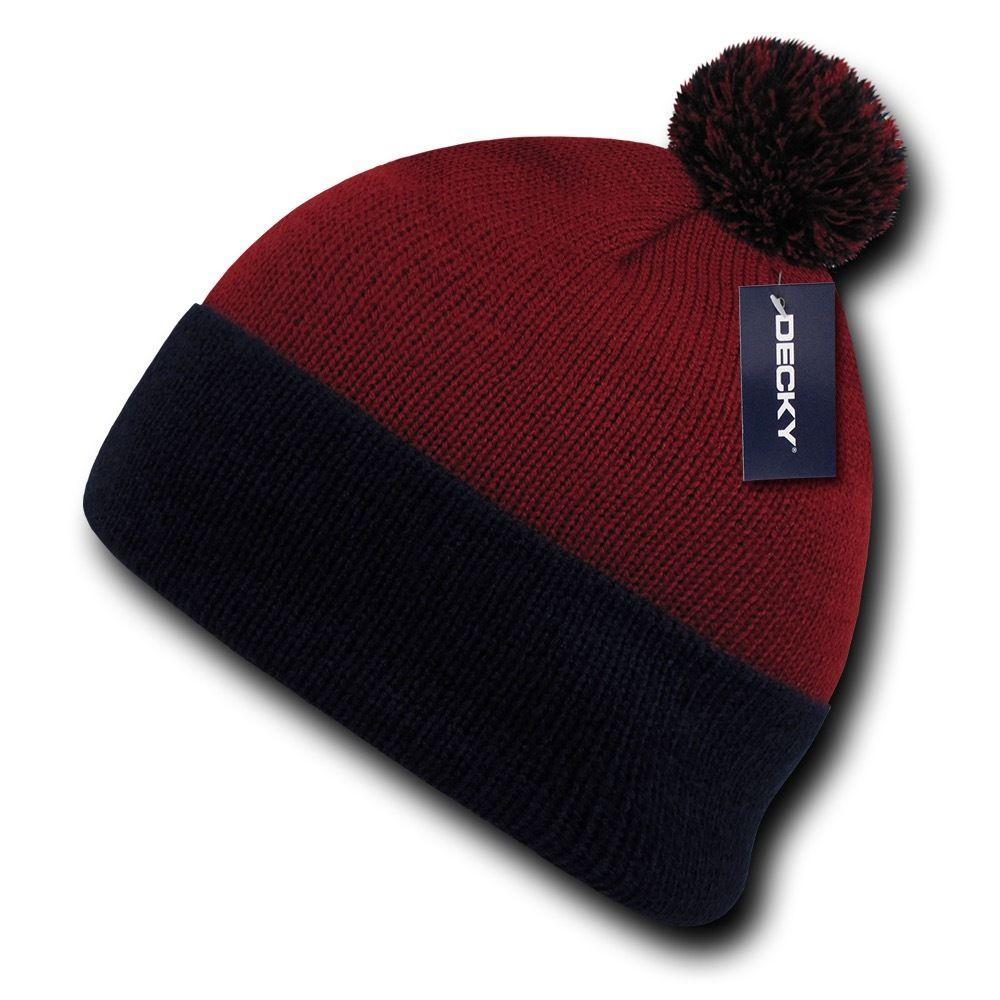 1 Dozen Decky Pom Pom Two Tone Beanies Long Cuffed Knitted Wholesale Lot-
