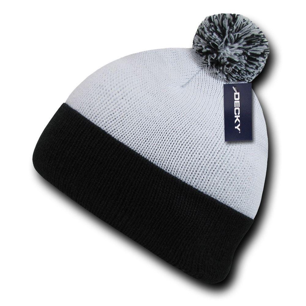 1 Dozen Decky Pom Pom Two Tone Beanies Long Cuffed Knitted Wholesale Lot-