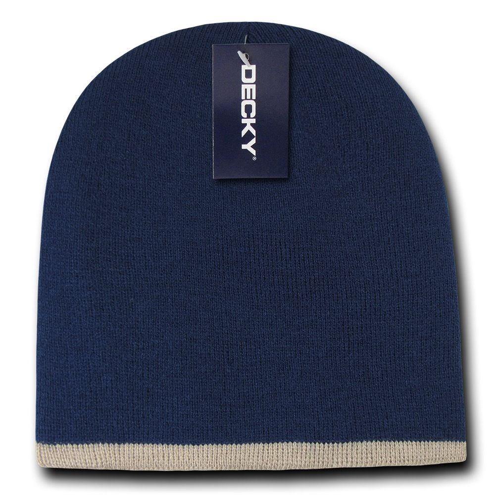 1 Dozen Decky Single Striped Two Tone Beanies Ski Skull Caps Hats Wholesale Lot-