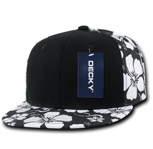 1 Dozen Decky Solid Black Panel Floral Hawaiian Cotton Snapback Hats Wholesale-